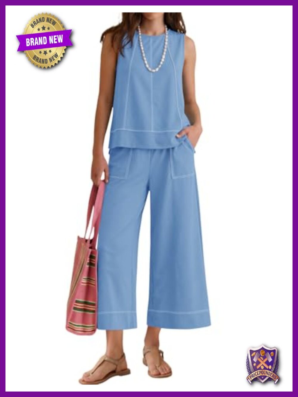 Sleeveless Top & Wide Leg Crop Pants Set with Pockets